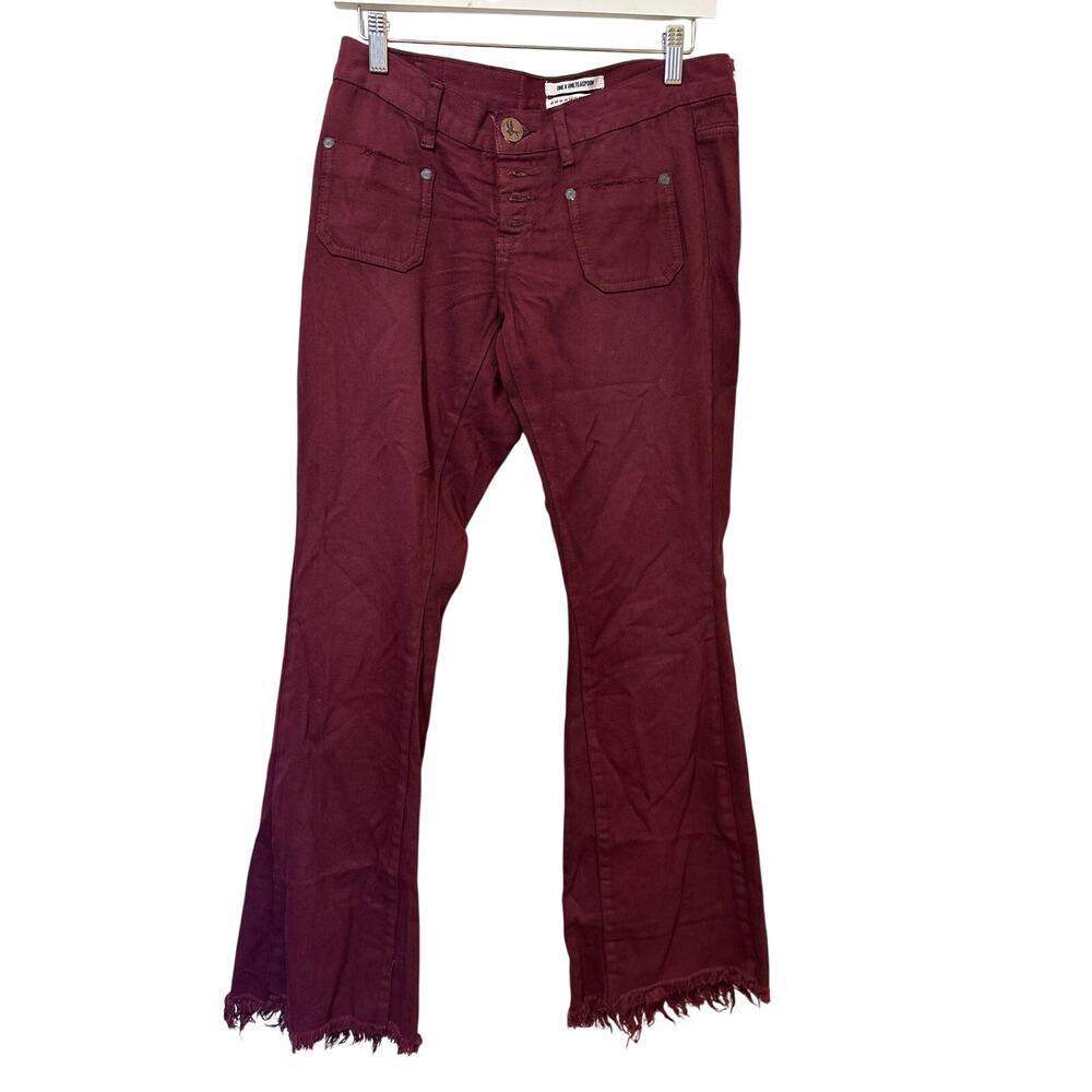NWT One Teaspoon 26 Bordeaux Burgundy Red Le Cats Wide Flare Leg Low Waist Jeans
